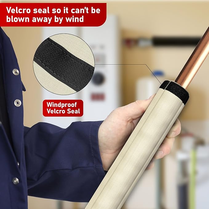 Redford Supply Co. Cold Snap (5°F) Outdoor Pipe Insulation Foam Tube, 12"W x 16"H, Outside PVC Wrap, Pipes Covers for Inside, Water Pipe Insulation Foam Tube, Insulating Outdoor Pipes (Beige)