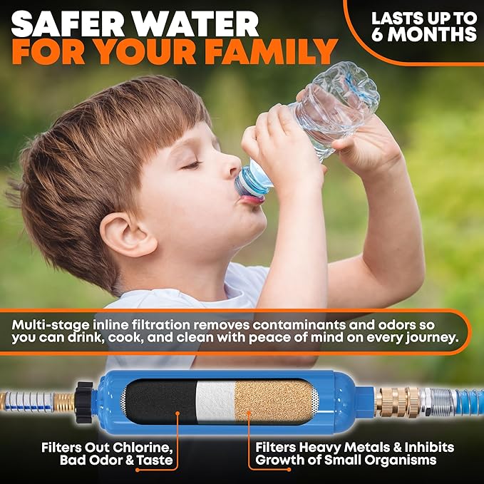 RV Fresh Water Kit w/Drinking & Santation Hose - RV Water Pressure Regulator, Filter, Hose Connectors, Leak Repair Kit, Carrying Case, 35' Drinking Water & Sanitation Hose
