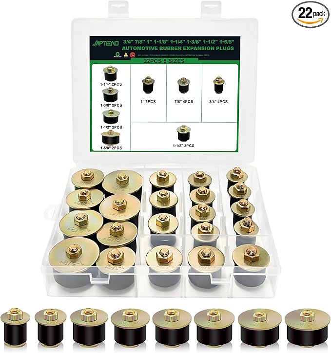 22pcs Expandable Freeze Rubber Plugs Assortment Kit, 8 Sizes Automotive Rubber Expansion Freeze Plugs Fit Hole 3/4" 7/8" 1" 1-1/8" 1-1/4" 1-3/8" 1-1/2" 1-5/8"