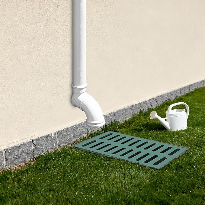 Drainage Catch Basin Kit - 22-Gal Catch Basin with Grate and Debris Basket, Composite Resin Yard Drain for Lawn, Downspout, and Driveway, Easy-Install Drain Box, 25.5 X 17.7 X 23.6in (Black Green)