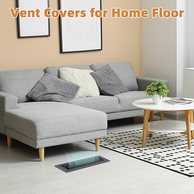 Floor Register 4 x 12, Heavy - Duty Steel Adjustable Airflow Floor Vents, Rust - Resistant with Silent Operation Vent Covers for Home Floor - 8 Pack Dark Gray