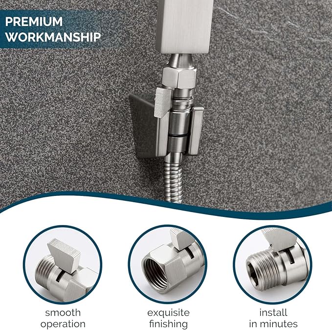 Angle Simple Water Flow Control Valve, Brass Shut Off Valve for Dual Shower Faucet, RV Shower Head with Hose Flow Restrictor, Brushed Nickel