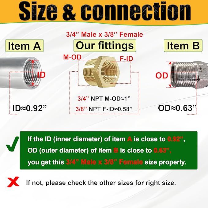 2 Pcs Brass 3/4" Male to 3/8" Female Reducer Bushing, 3/4 Inch Male to 3/8 Inch Female NPT Pipe Fitting Reducing Adapter Tube Connector Convert (3/4" MNPT x 3/8" FNPT)