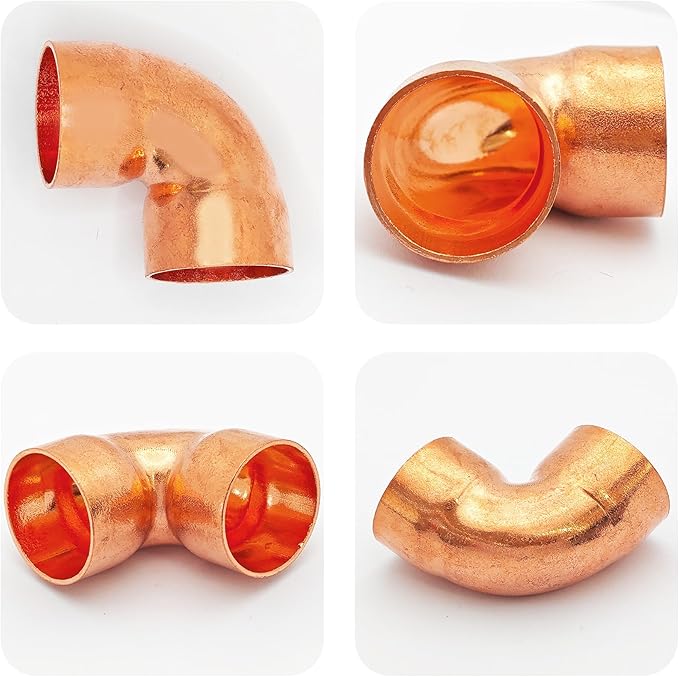 2Pcs 1 Inch ID 0.8mm Thick Pure Copper 90 Degree Elbow, Short Radius Pipe Fitting with Sweat Solder Connection for Plumbing HVAC Refrigeration System