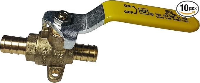 10 PIECES XFITTING 1/2" PEX SHUT OFF BALL VALVE WITH DROP EAR - FULL PORT, BRASS