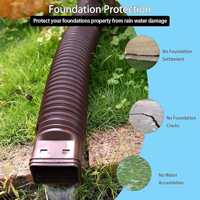 2 Pack Rain Gutter Downspout Extensions,Drain Downspout Extender Diverter, Flexible Downspout Extensions Can Extendable from 21 to 60 Inches (Brown)