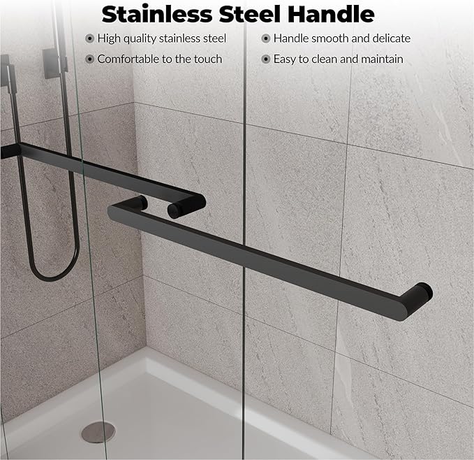 8mm Double Sliding Shower Door - 56 to 60 inch Adjustable Width x 72 inch Height - Space-Saving Bypass Shower Enclosure with Square Track Frame & Matte Black Finish