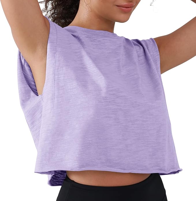 Women’s 100% Cotton Cropped Workout Tank Tops Soft Breathable Loose Fit Muscle Tank for Gym Yoga Running