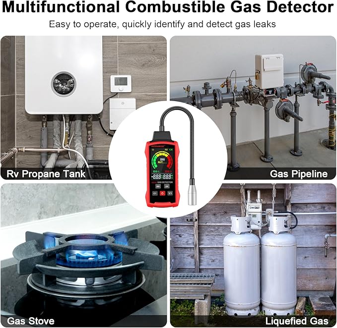 Natural Gas Detector, Gas Leak Detector with Audible & Visual Alarms, Gas Concentration Display, Locating Propane, Natural Gas, Combustible Gas Leak for Home and RV (Includes 3 Batteries)