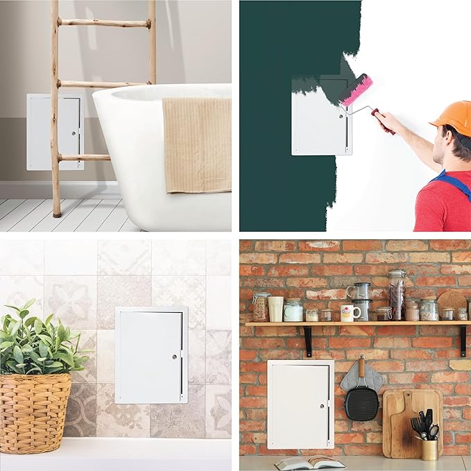 12" x 16" Lockable White Metal Access Panel. Service Shaft Door Panel with Key. Plumbing, Electricity, Heating, Alarm Wall Access Panel for Drywall. Bathroom Services Access Hole Cover.