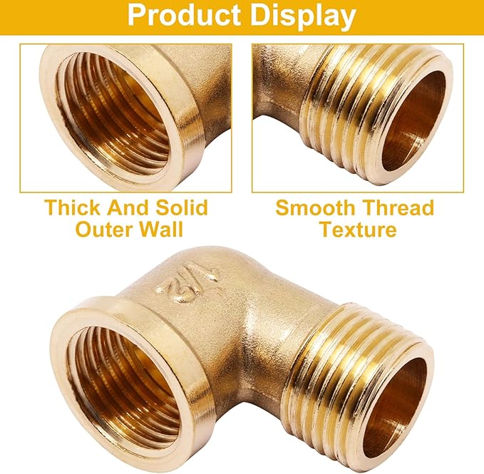 2pcs Brass Pipe Fitting 90 Degree Elbow 1/2" NPT Male to 1/2" NPT Female Pipe Fittings