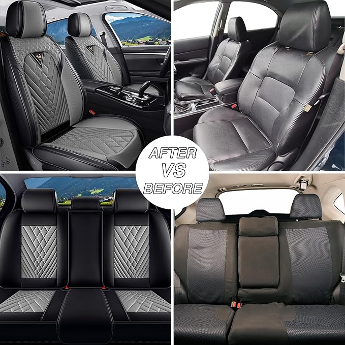 Car Seat Covers for Jaguar E-PACE 2018-2024,Breathable Nappa Leather Car Seat Protector,Front Seat Covers Automotive Seat Cushion with Airbag Compatible(Front Seats,Black-Gray)