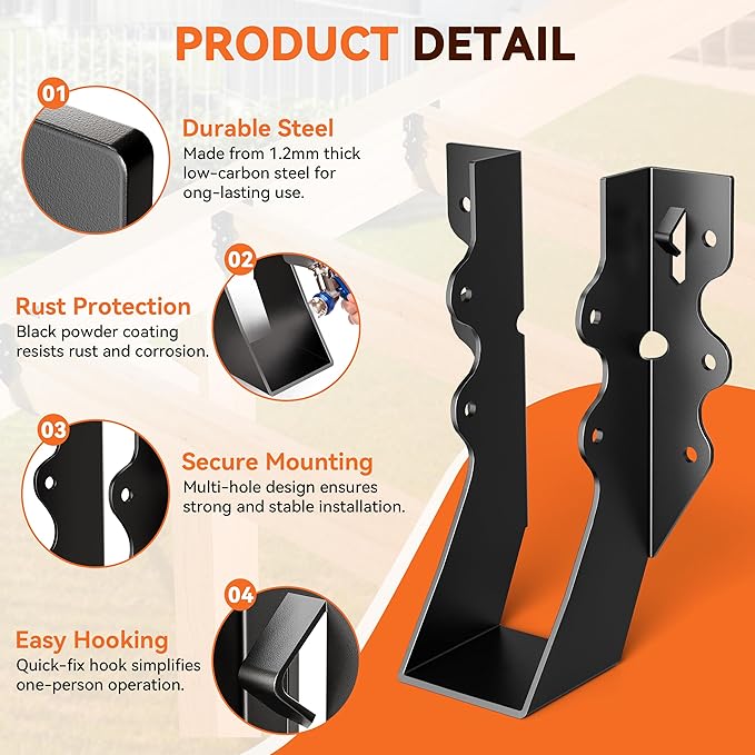 25 Pcs Black 2x6 Joist Hanger,LU26 18 Gauge Double Shear Face Mount Joist Hanger,Hurricane Ties for Rafters Tie Brackets Great for Floor Deck and Ceiling Joists
