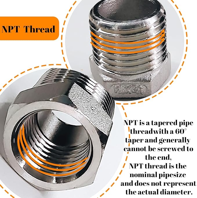 2 Pcs Stainless Steel Bushing 1/2" Male to 1/4" Female, 1/2" to 1/4" NPT Adapter Hex Stainless Steel Reducing Pipe Adapter Fitting Pipe Hose Tube Adapter Convert