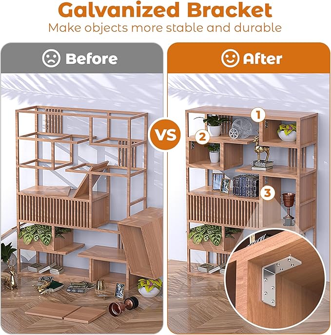 16 Pcs 3"x3" L Brackets Heavy Duty, Galvanized Corner Brace for Wood, Angle Iron with Recessed Holes, 90 Degree Angle Bracket for Floating Shelves, Wood Beams, Furniture, Bed