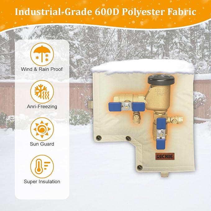 Backflow Preventer Insulated Cover (5°F) for Winter Freeze Protection, 13" Wx12 H Thickened Pressure Vacuum Breaker & Well Pump Cover, Outdoor Waterproof Insulation Pouch for Sprinkler Valve, Beige