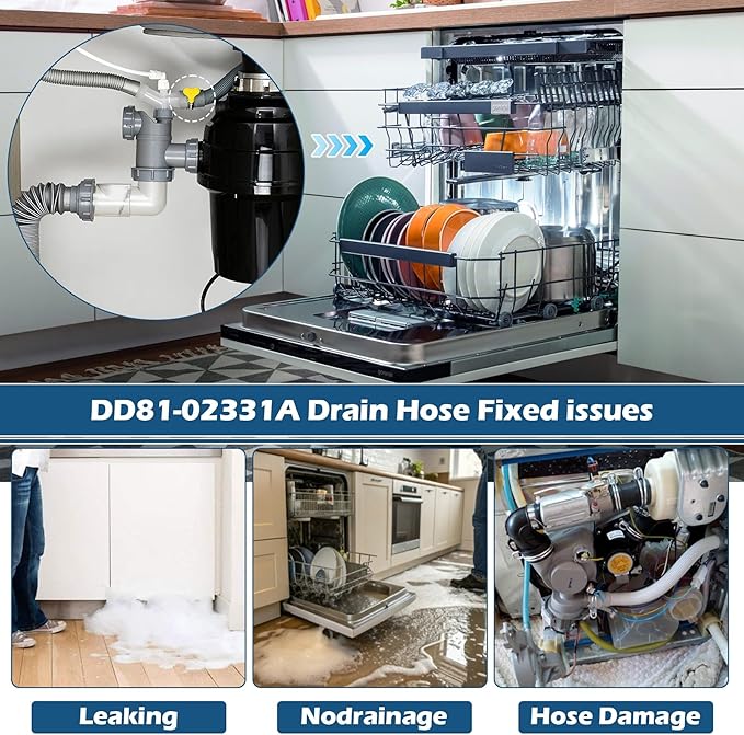 BigHead DD67-00059A DD81-02331A Dishwasher Drain Hose with 2 Hose Clamp (9.3FT) Compatible with Samsung Dishwashers Replaces DD81-02636A AP4981889 PS4222564