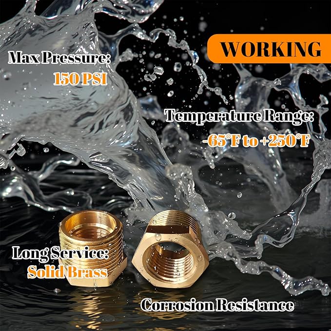 2 Pcs Brass Bushing 3/4" Male to 1/2" Female, 3/4" to 1/2" Reducer NPT Adapter Hex Brass Reducing Pipe Adapter Fitting Pipe Hose Tube Adapter Convert