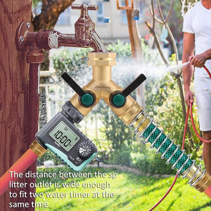 Garden Hose Splitter High Flow, Y - Way Distributor, Heavy Duty Solid Brass 3/4" GHT Water Inlet, Garden Faucet Splitter, Full Flow Hose Splitter with 2 More Colors Comfortable Extension Handles