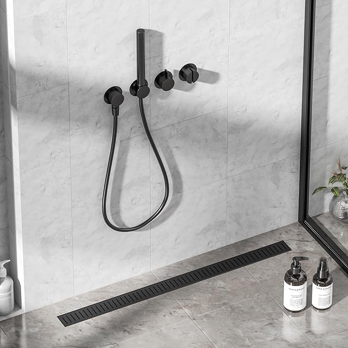 Neodrain 36" Matte Black Bathroom Linear Shower Drain with Removable Capsule Pattern Grate, 304 Stainless Steel Shower Floor Linear Drain- CUPC Certified with Hair Strainer