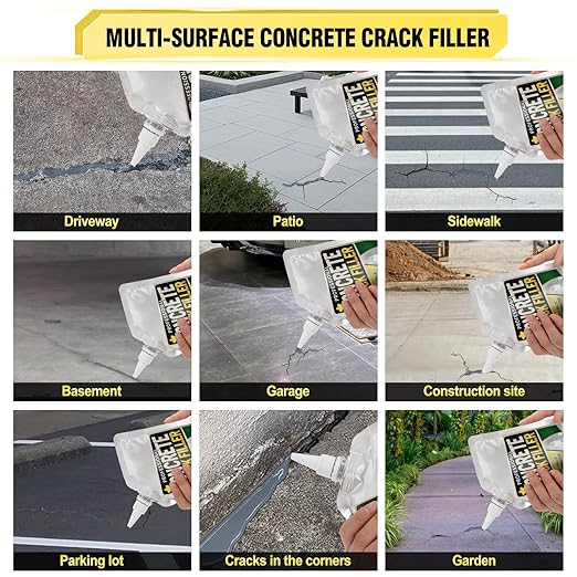 Concrete Crack Filler, 3.3 LB High Elasticity Cement Crack Filler, Gray Self Leveling Concrete Hole Repair, Flexible Flooring Cement Sealant for Driveway, Walkway, Foundation, Patio, Joint,Outdoor