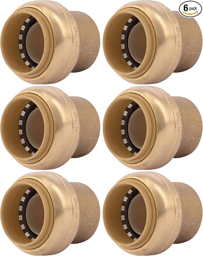 SharkBite 1 Inch Push Cap, Pack of 6, Push to Connect Brass Plumbing Fitting, PEX Pipe, Copper, CPVC, PE-RT, HDPE, U520LF