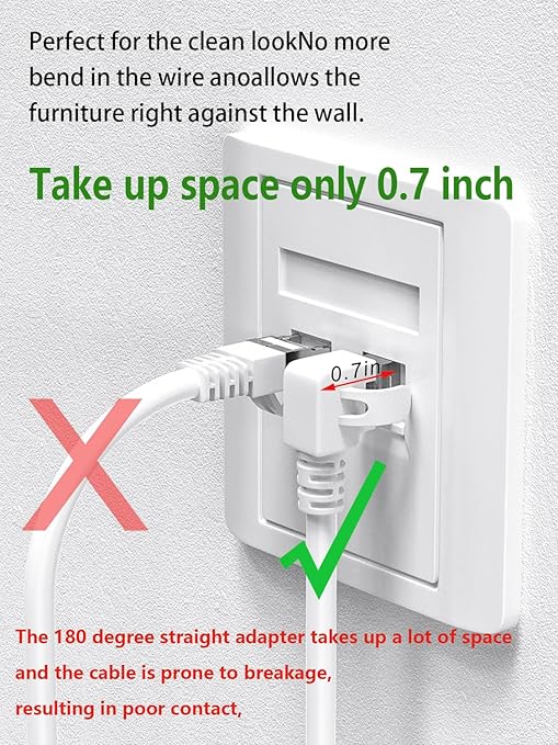90 Degree Cat6 Ethernet Cable Rightangle White 6FT Right Angle CAT 6 Ethernet Patch Cable Gigabit RJ45 Network Internet Cable for Mac,PC, Router, Modem, Printer, Xbox, PS4, PS3