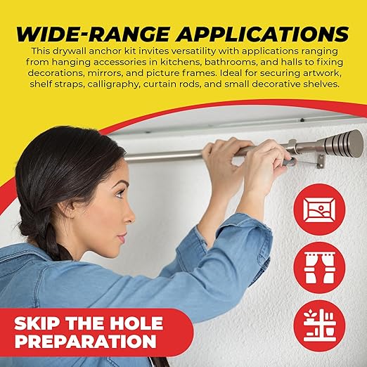 Qualihome Zinc Self Drilling Drywall Anchor Hollow Wall Anchor Kit With Screws - Metal Self Drilling Drywall Anchors With Wide Screw Fins - #8 Zinc Drywall Anchors Heavy Duty (10 Pack)