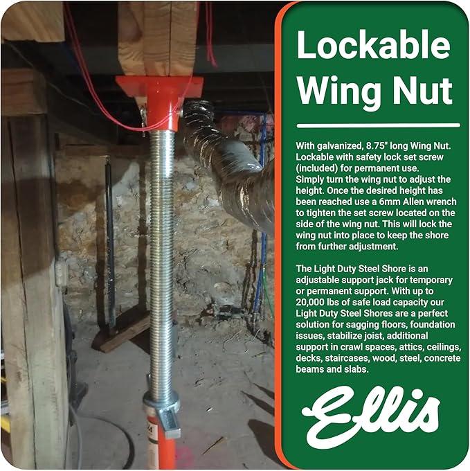 Ellis Manufacturing Light-Duty Steel Lifting Shore and Jack Post – House Jack for Foundation, Floor Leveling, and Concrete Bracing – 12,000 lb Safe Load Capacity – 37"-61" Adjustment