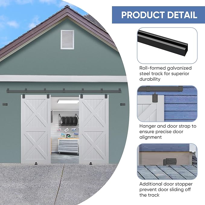 Exterior Barn Door Hardware Kit, BARNSMITH 10FT Sliding Barn Door Hardware Heavy Duty Doors Track Kit for Double Doors Use, Wall Mount, Black (Hardware Only)