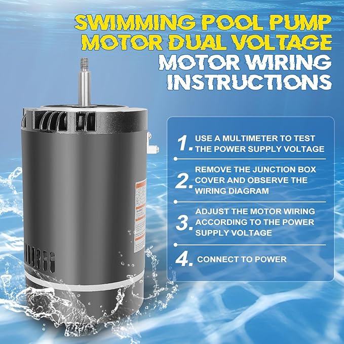 B228SE Pool Pump Motor 1 HP, Fit for Century A.O. Smith 1HP Single Speed, 3450 RPM, 56J Frame, 115A/230V, 6/12 Amps, Swimming Pool Motor