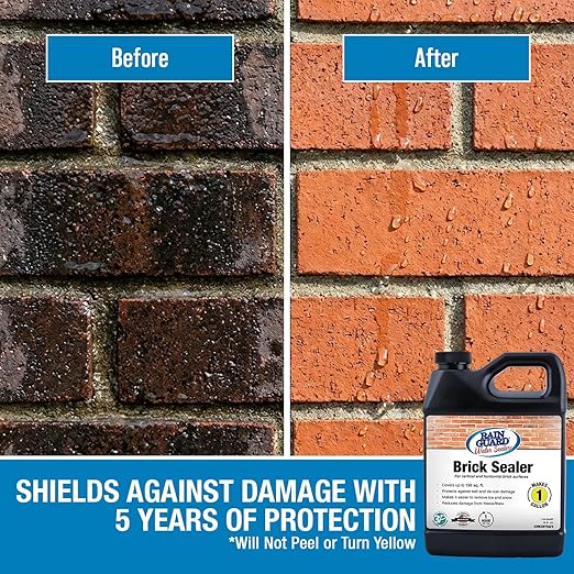 Rain Guard Water Sealers SP-3001 Brick Sealer Concentrate Makes 1 Gallon - Clear Natural Finish - Deep Penetrating Water Repellent Protection for All Brick Surfaces - Water-Based Silane/Siloxane