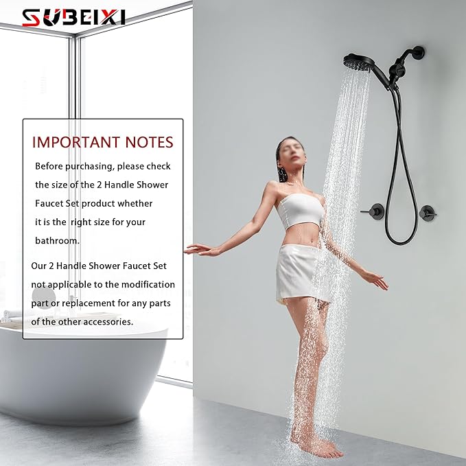 2 Handle Shower Faucet Set with Filter Shower Head Holder Matte Black 2 knobs Shower Faucet Set, Wall Mounted