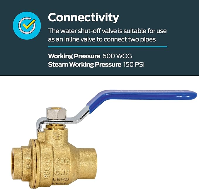 Eastman Heavy Duty Full Port Brass Ball Valve, 1/2 in Sweat x 1/2 in Sweat Connection, 20061LF