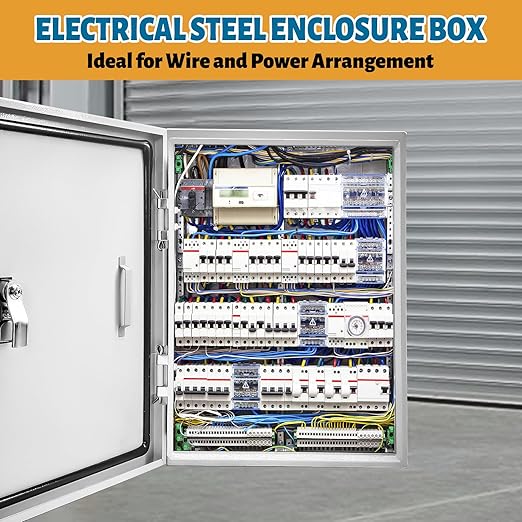 Outdoor Electrical Box 20 x 12 x 10''D NEMA 4X Enclosure Steel Box, Waterproof & Dustproof Outdoor/Indoor Lockable Electrical Junction Box, with Mounting Plate
