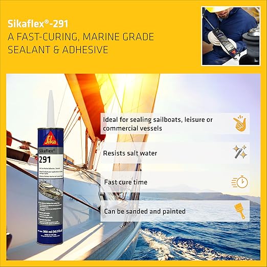 SIKA Sikaflex-291, Black, Fast Cure Marine Adhesive and Sealant, Polyurethane for Boats, Waterproof, Paintable, 10.1 fl. oz Cartridge