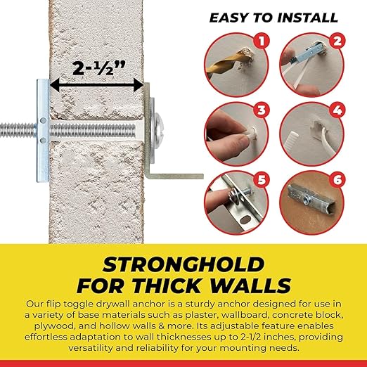 1/4”-20 Quick Easy Heavy Duty Toggle Anchors with Bolts - Hollow Wall Anchors with Steel Wings, Adjustable Up to 2 1/2" Thick Wall, Holds Up to 1080 Lbs, Heavy Duty Drill Bit Included (24 Pack)