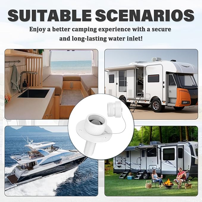 2 Pack All Metal RV City Water Inlet with Check Valve RV Water Inlet -rv Water Fill Inlet Leak Proof & Universal Fit for RV Camper Motorhome Trailer Marine -White