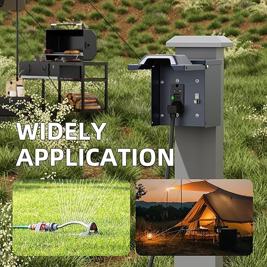 Joinfworld Outdoor Electrical Outlet Box with 20 Amp WRTR GFCI Receptacle and Switch ETL Listed Weatherproof GFCI Outlet Box with 3R Enclosure Rainproof Cover