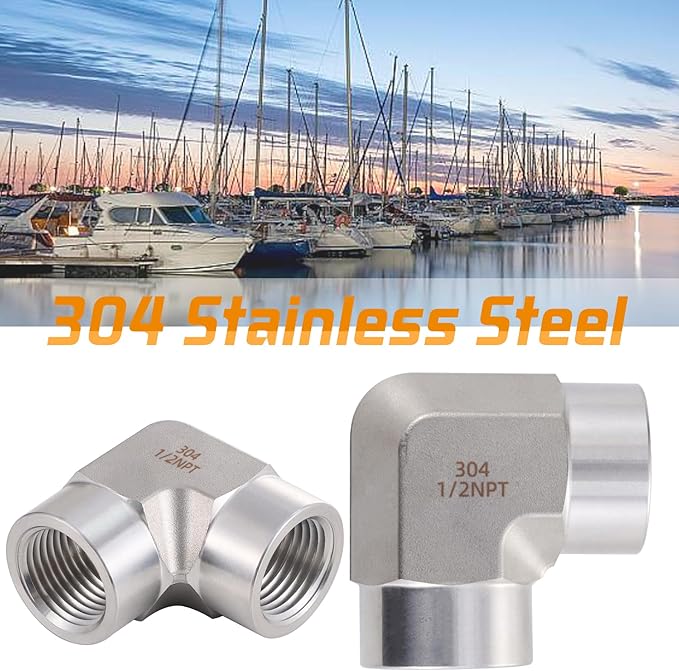 Stainless Steel Pipe Fitting 90 Degree Barstock Street Elbow 1/2" NPT Female x 1/2" NPT Female 2 Pack