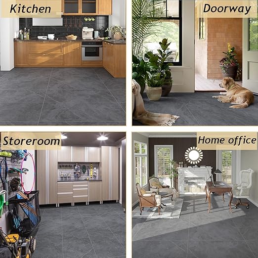 Freshtour Vinyl Flooring Roll, Versatile Removable PET Leather-Like Floor Covering, Waterproof & Durable, Easy Tape Installation, Cost-Effective for Any Room, Grey Marble/ 32.29 Sq.ft (39.3" x 118")