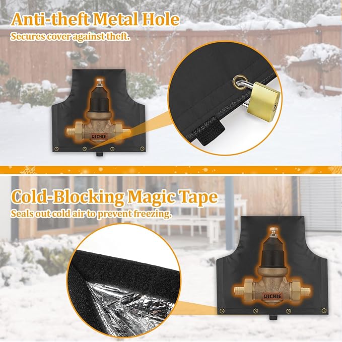 Backflow Preventer Insulated Cover (5°F) for Winter Freeze Protection, 14"W x 13"H Thickened Pressure Reducing Value & Well Pump Cover, Outdoor Waterproof Insulation Pouch for Sprinkler Valve, Black