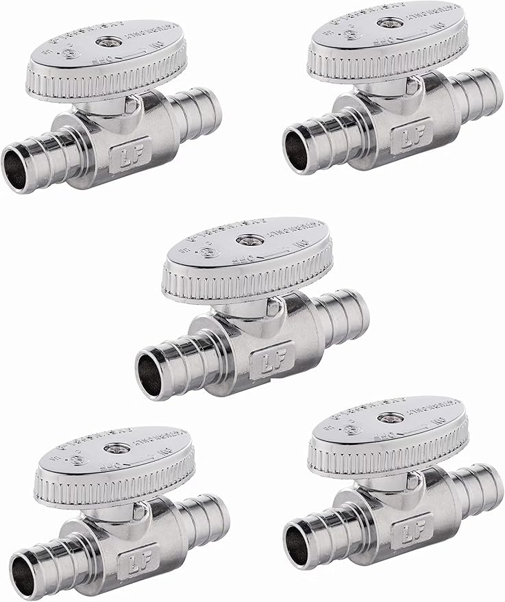 (Pack of 5) EFIELD 1/4 Turn Straight Stop Valve Barb Crimp 1/2" Pex X 1/2" Pex Chrome Plated, ASTM F1807,(VALVE105-5PCS)