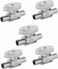 (Pack of 5) EFIELD 1/4 Turn Straight Stop Valve Barb Crimp 1/2" Pex X 1/2" Pex Chrome Plated, ASTM F1807,(VALVE105-5PCS)