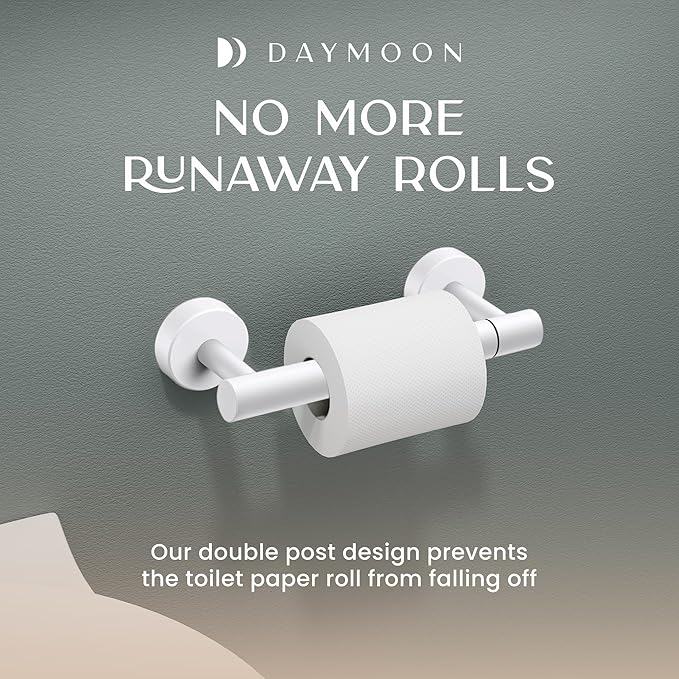 Day Moon™ Matte White Toilet Paper Holder Wall Mount - Modern Pivoting Toilet Paper Roll Holder