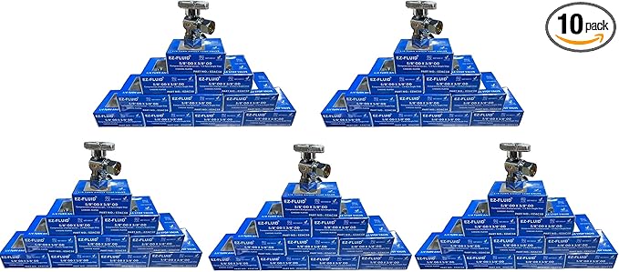 50Pcs EZ-FLUID Heavy Duty Angle Stop Valve,1/4 Turn Water Shut Off Valves 1/2" Nominal (5/8" OD) Compression x 3/8"OD Outlet,Metal Handle Shut-off Valve For Water Pipes,For Sink,Toilet,Faucet Valve