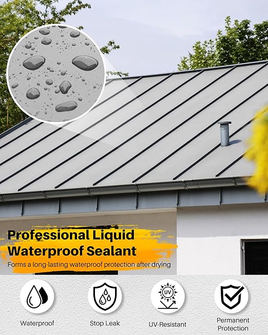 Polyurethane Waterproof Coating 2 Gallon, Light Gray, Multi-Surface Crack & Leak Repair Coating for Roofs, Basements, Foundations, Chimneys, Durable Flexible Protective Roof Sealant Waterproof
