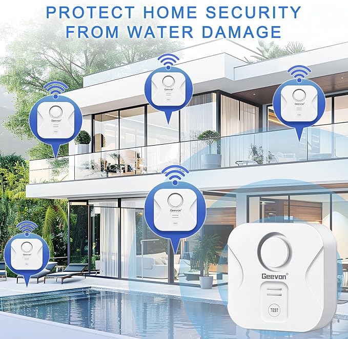 Geevon 10 Pack Water Leak Detectors for Home, 100dB Loud Water Alarm Sensor Leak Detection with Drip Alert for Basements, Laundry Rooms, Kitchen, IP56 Waterproof(Battery Included)