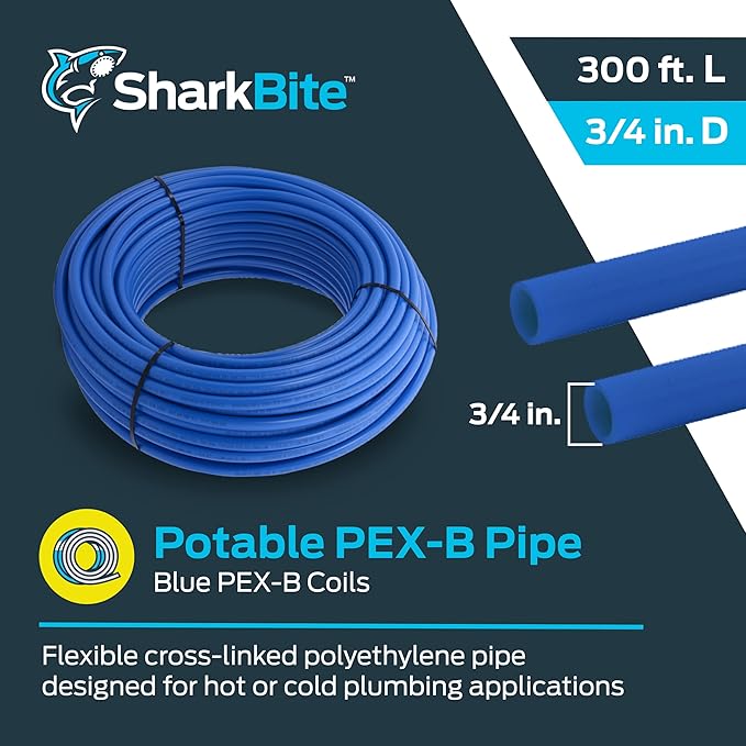 SharkBite 3/4 Inch x 300 Feet Blue PEX-B, Made in the USA, Flexible Water Pipe Tubing for Plumbing, U870B300
