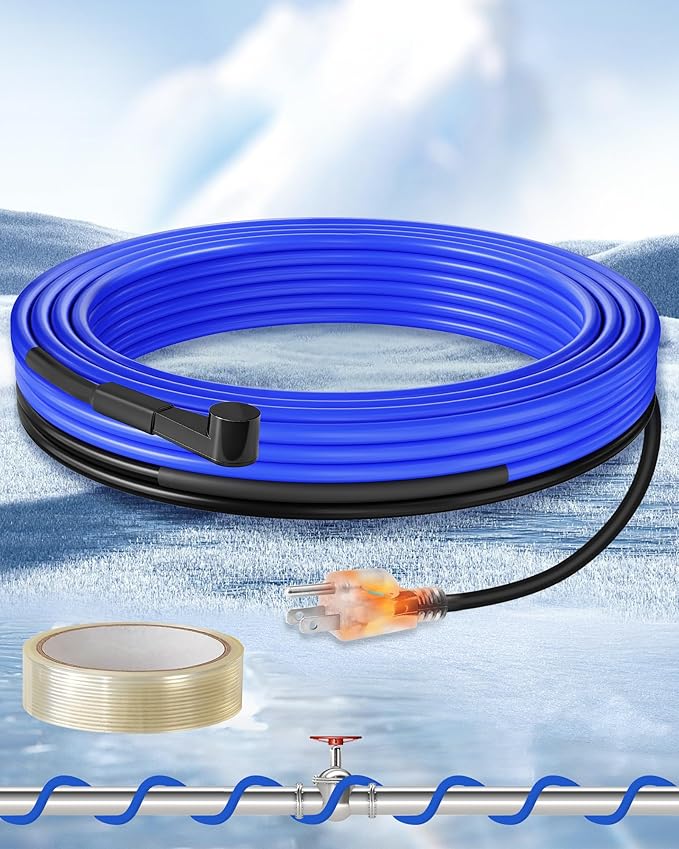 12Ft Water Pipe Heating Cable, 5W Constant Power Self-Regulating Heating Cable, 5W/FT, IPX7 Waterproof, Auto-On/Off, for Metal and Plastic Water Pipes, Freeze Protection, 120V U12HC06